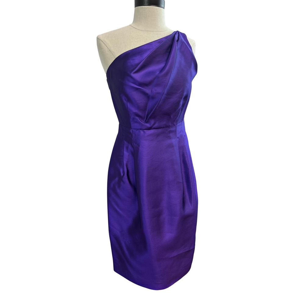 Per Se One Shoulder Dress Womens 2 Purple‎ Excellent 100% Silk Cocktail Pleated